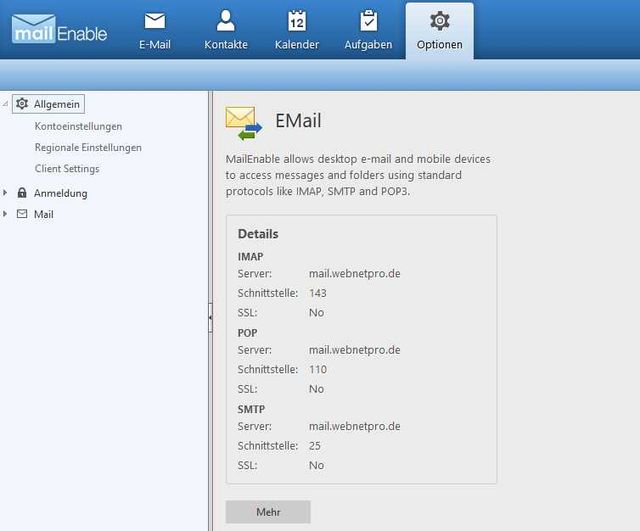 WebMail Einstellungen